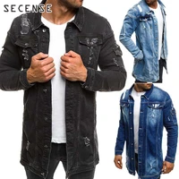 mens jeans cowboy coat style beggar hole denim jacket loose long sleeve denim overalls cowboy jacket plus size 3xl fashion sec