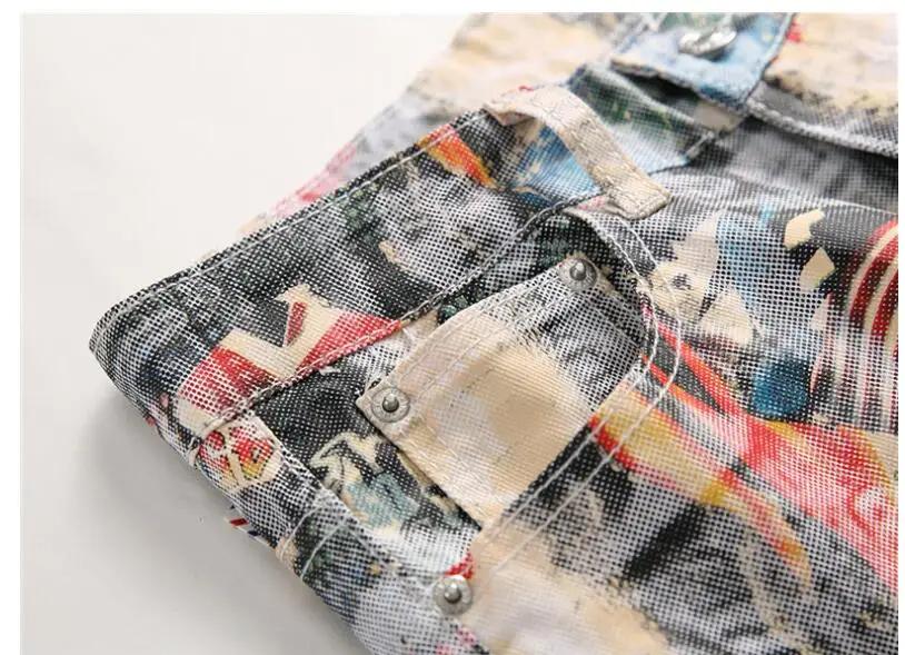 Hair stylist autumn homme jeans flag printed pants men's flower trousers slim men's feet pants stretch British