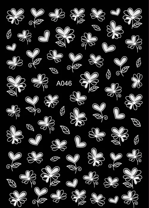 A046 WHITE 3D наклейки для ногтей, Черное золото, луна, наклейки, белые, серебристые наклейки, дизайн, самоклеющиеся, звезды, ногти, декоративные наклейки для маникюра - Цвет: A046 WHITE
