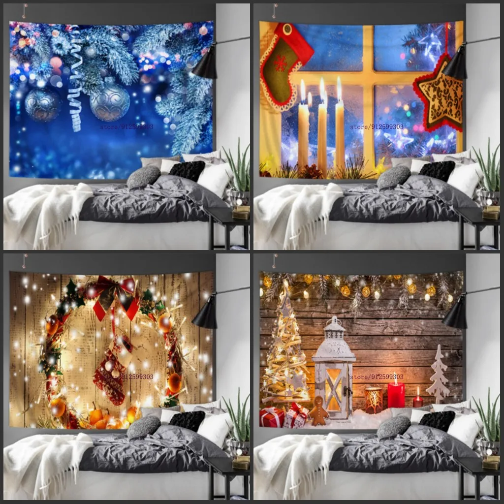 

Christmas Tapestry Santa Claus Snowman New Year Background Wall Hanging Decoration Fireplace Stockings Gifts Hanging Cloth