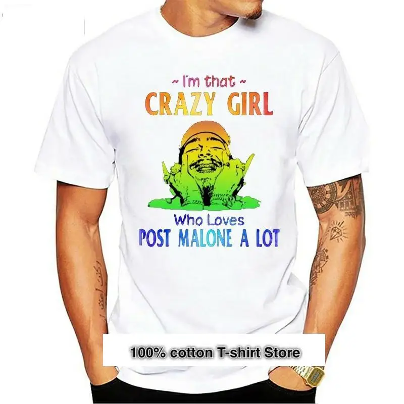 

POST MALONE-Camiseta de манга corta para hombre, camisa с cuello Round Do, с принтом chica loca, talla grande, 2018