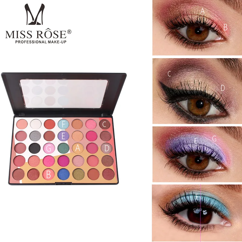MISS ROSE 35 Colors Eye Shadow Disk Matte High Pearly Earth Color Eyeshadow Girl Sedated Makeup Cosmetic Plate