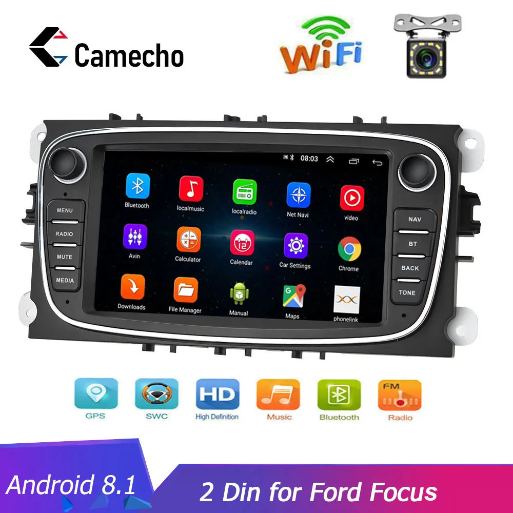 Camecho 2 din " Android 8,1 автомобильный Радио gps мультимедийный плеер gps Navi для Ford Focus EXI MT 2 3 Mk2/Mondeo/S-MAX/C-MAX/Galaxy