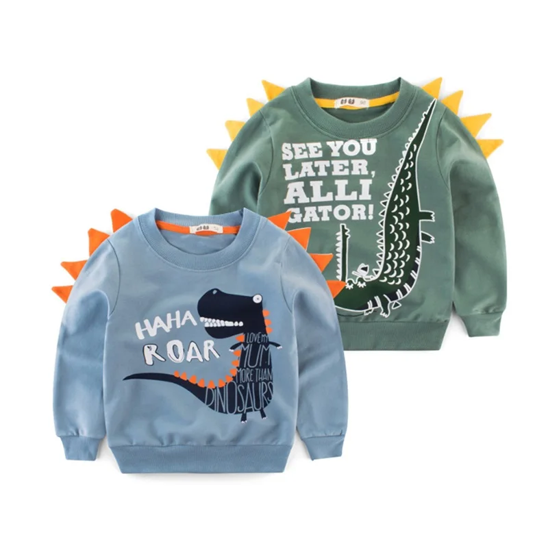 

Толстовка с длинным рукавом и динозавром, весна-осень, детская одежда для мальчиков, мультяшная одежда с принтом