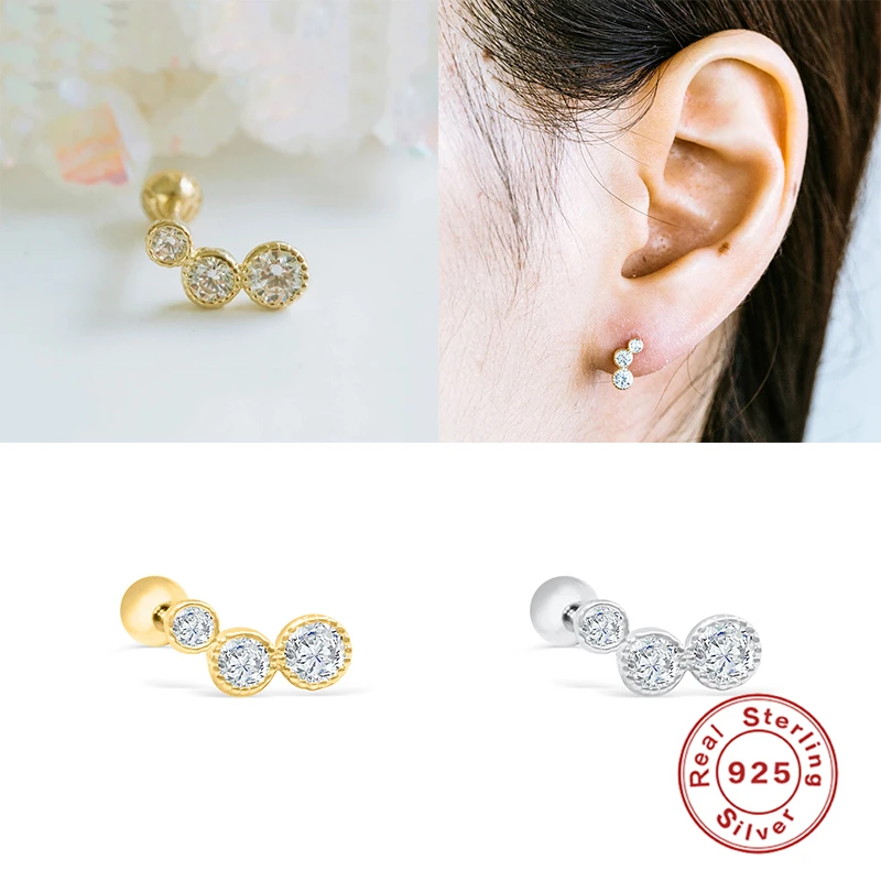 

Boako S925 Sterling Silver Small MINI Piercing Stud Earring For Women Bling Zircon Minimalist Korean Earrings Fine Jewelry
