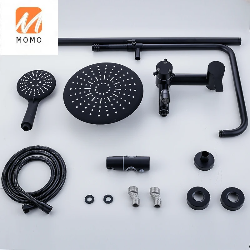 

Cheap Price Stainless Steel Shower Rail Hand Wall Mount Hot Cold Water Bath Shower Faucet Black Rain Bathroom Shower Set