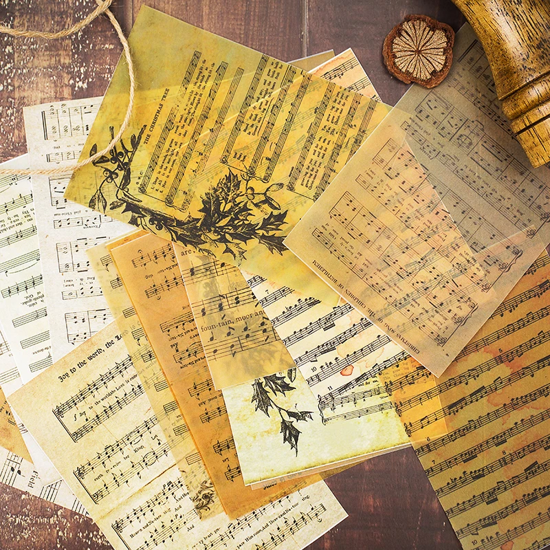 

16pcs/Set Vintage English Music Sheet Vellum Paper Pattern Pack for Scrapbooking Happy Planner Card Making Junk Journal Project