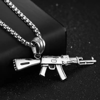 fashion cool mens ak47 assault rifle pendant necklace european hip hop jewelry 316l stainless steel gold color chain for men