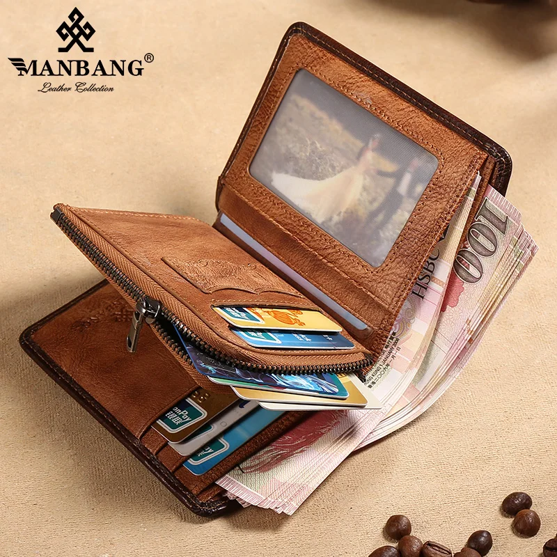 manbang 2021 hot genuine cowhide leather men wallet short coin purse small vintage wallets brand high quality designer free global shipping