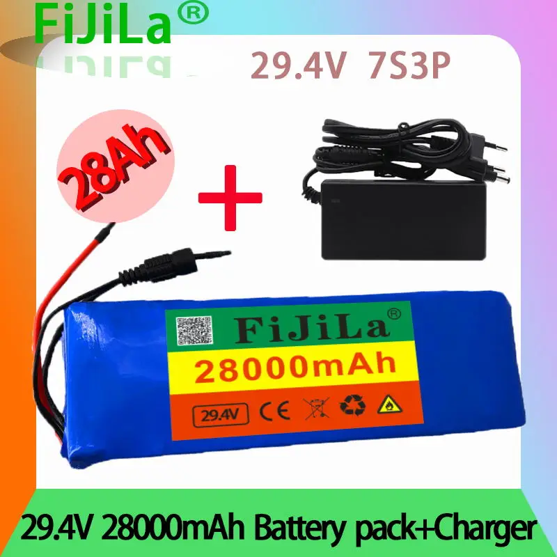 

24V Battery 7S3P 29.4V 28Ah Li-ion Battery Pack with 20A Balanced BMS for Electric Bicycle Scooter Power Wheelchair +2A Charger