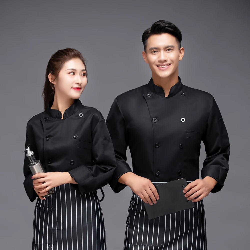 Куртка шеф повара однотонная двубортная Униформа с длинным рукавом для