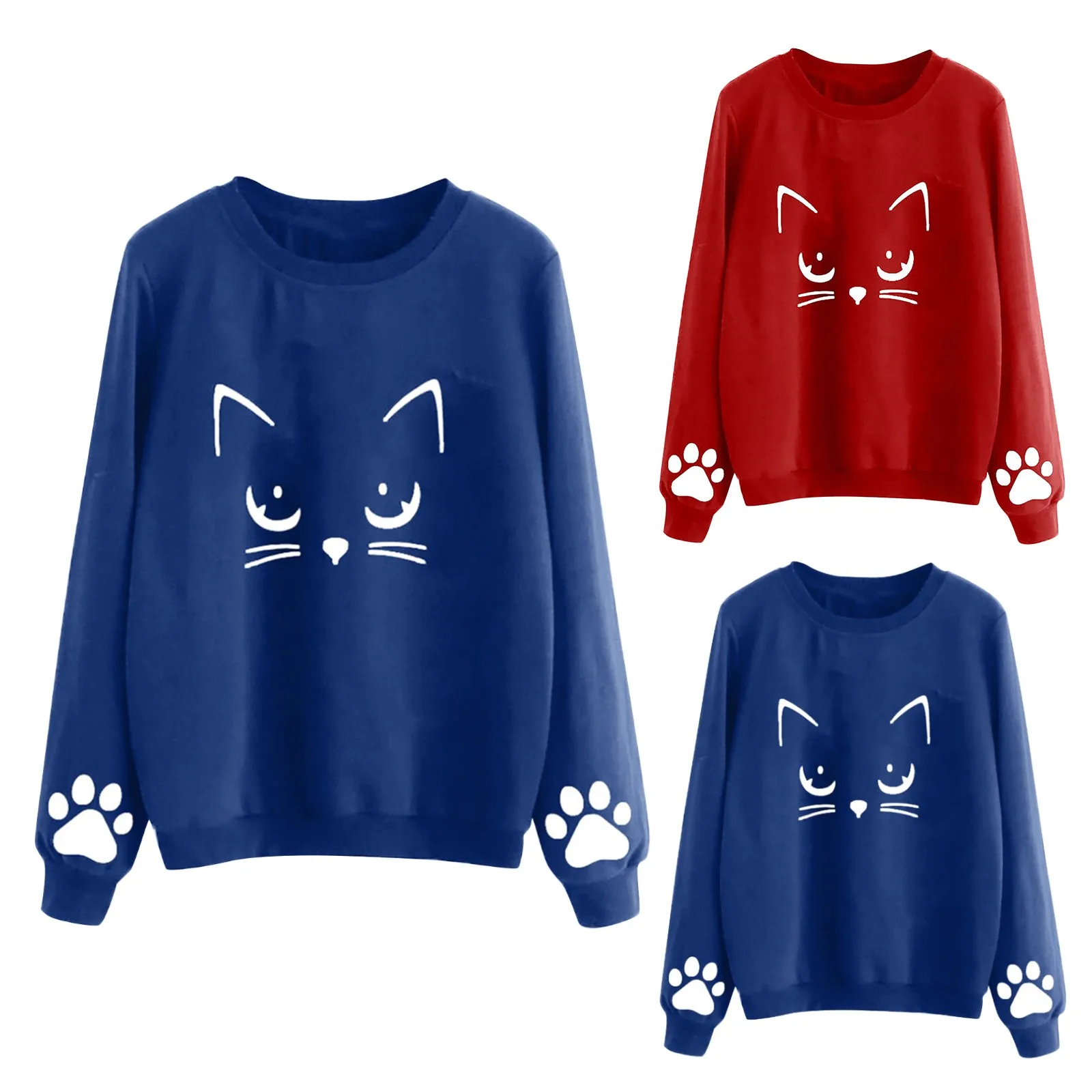 

Ladies Casual Oversize Sweatshirts Fashion Long Sleeve Pullover Casual Cat Print Round Neck Sweater Loose Moletom Feminino #H