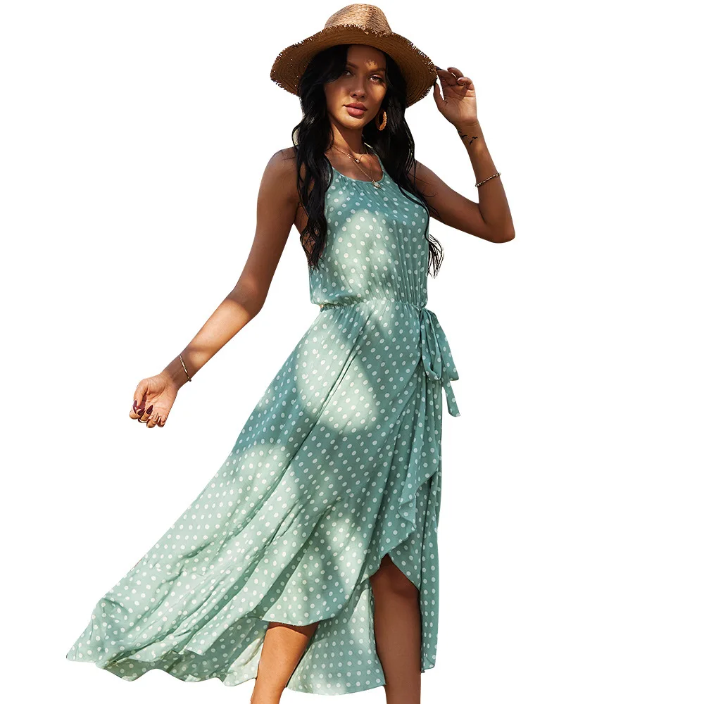 

2021 summer new casual women's small fresh sling polka-dot dress