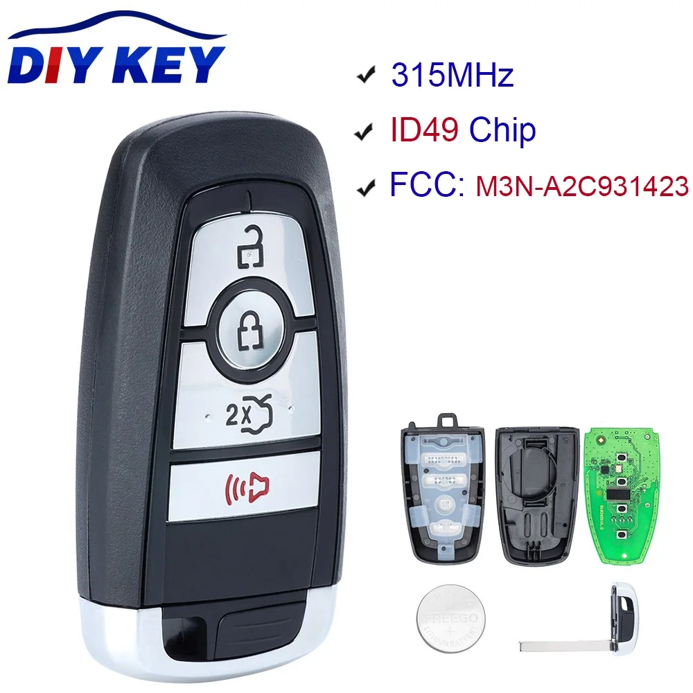 

DIYKEY P/N: 164-R8159 315MHz M3N-A2C931423 Replacement Smart Remote Car Key Fob for Ford Mustang 2017 2018 2019 2020 2021
