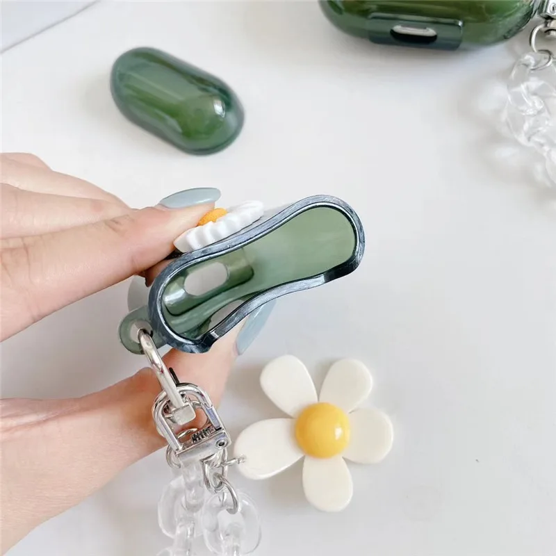 

Green Clear Wireless Earphone Case For Airpods 2 Daisy Flower Soft TPU Case For Airpods 1 2 Pro Keychain Funda