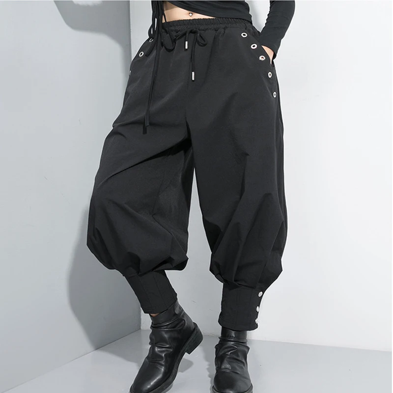 Женские Модные шаровары с заклепками хип-хоп танцевальные тренировочные брюки