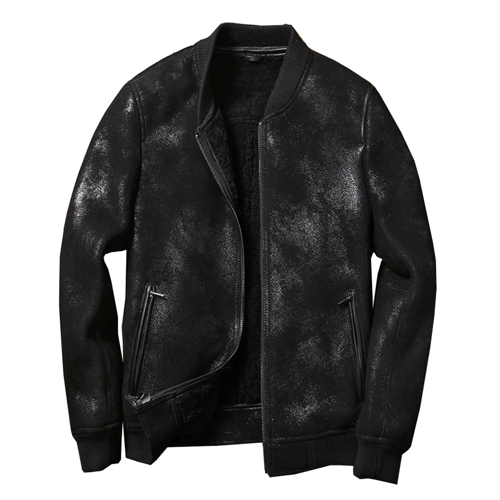 

Sheepskin Fur Real Coat Genuine Sheep Burst Crack Shearling Jacket Male Winter Jacket Black Men Fur Overcoat Extra Big Size 4XL