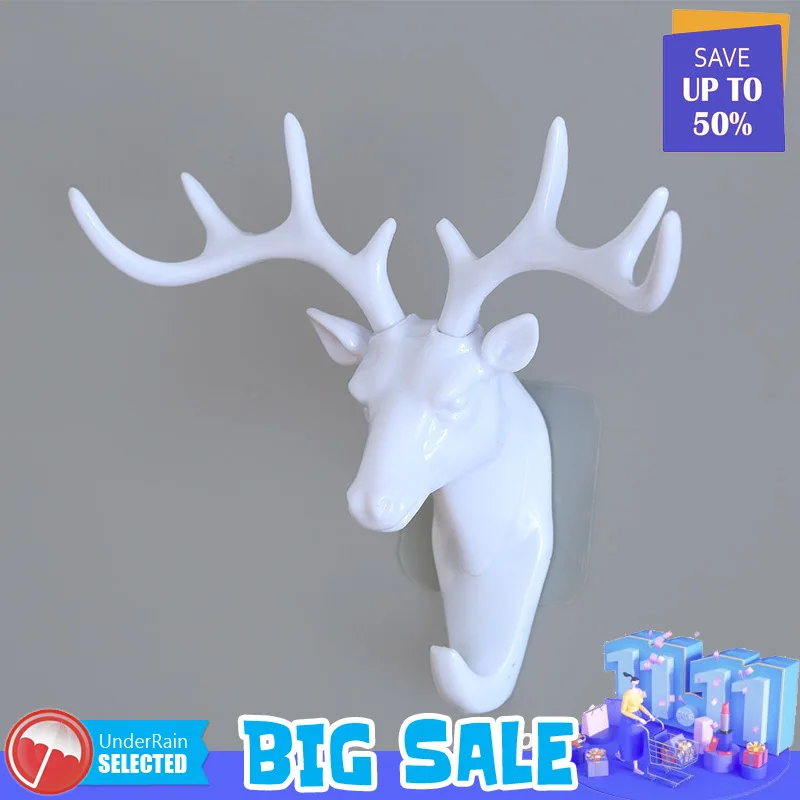 

1pc 3D Antler Hook American Home Decoration Accessories Creative Deer Head Traceless Key Holder Wall Hook Coat Hanger Minimalist