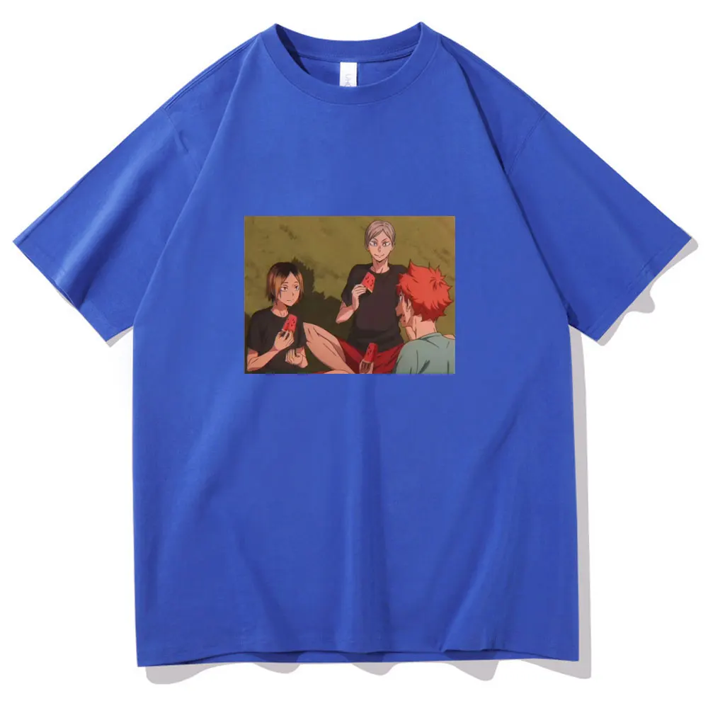 

2021 Japanese Anime Haikyuu Tshirt Summer Feeling Shoyo Hinata and Kenma Kozume with Lev Haiba Print T Shirt Men Women Loose Tee