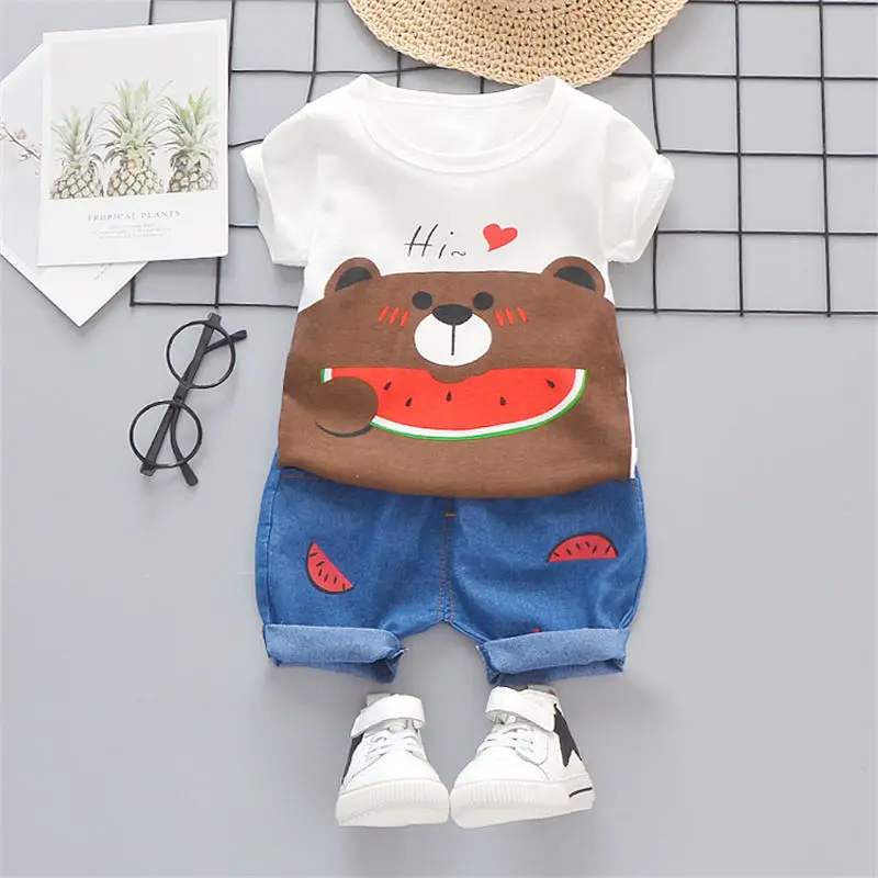 

Children Baby Boys Girls Summer Clothes Sets Cartoon Bear short sleeve T-Shirt Shorts Toddler Cotton Clothing Infant Tracksuits