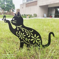 Metal Black Cat Iron Crafts Outdoor Decoration Outside Decor Patio Yard Garden Ornaments