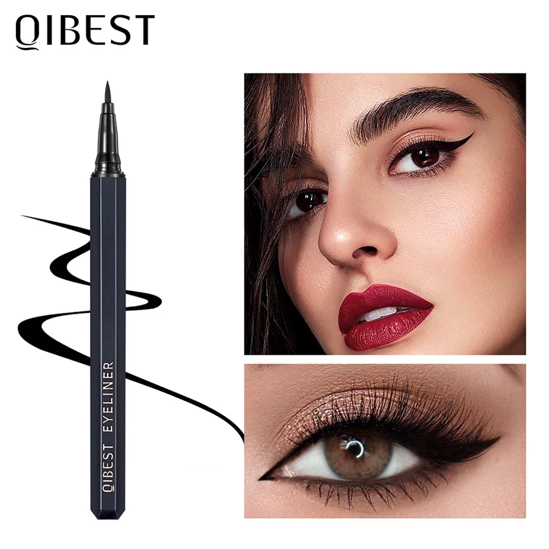 Черная жидкая подводка для глаз QIBEST маркер карандаш водостойкая Стойкая с