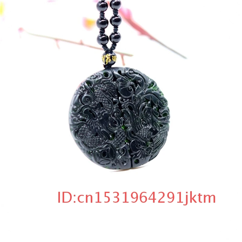 

Men Dragon Phoenix Accessories Charm for Obsidian Jewelry Pendant Black Chinese Necklace Jade Green Amulet Gifts Natural