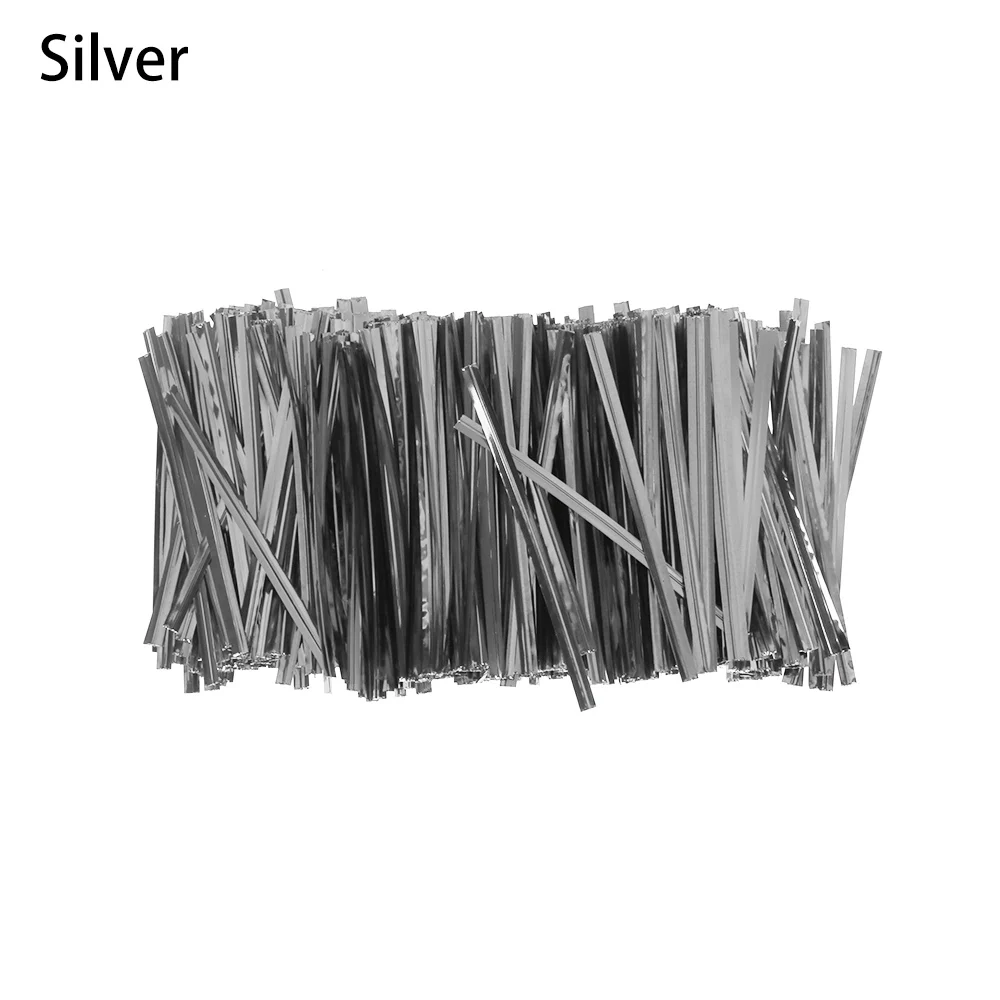 silver 800 шт./упак. новые металлические перевязки проволока для целлофановый пакет запечатывания Сталь выпечки упаковочная перевязка для торжеств и вечерние поставки - Цвет: silver