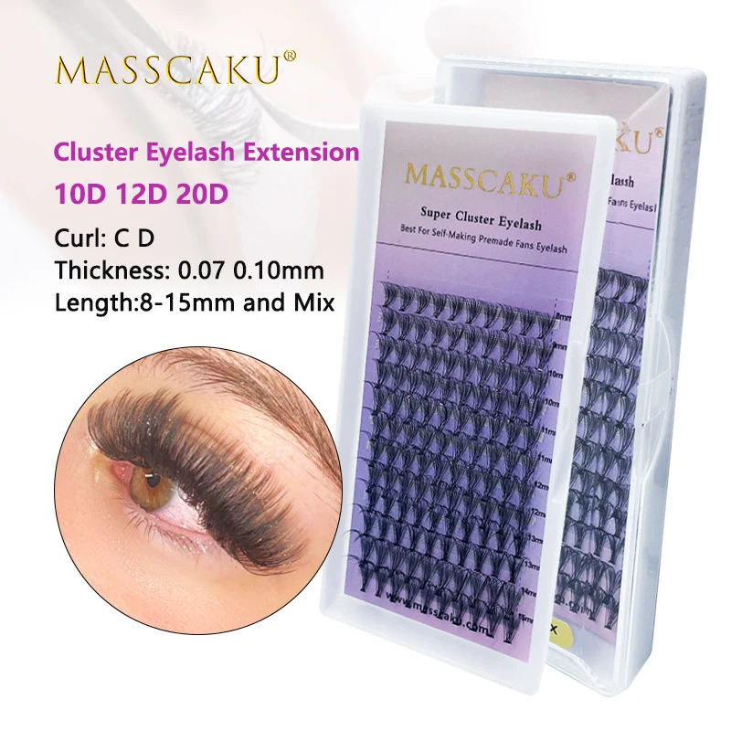 

MASSCAKU 120pcs Professional Makeup 20D 0.07/0.1 thickness 3D Russian Volume Faux Eyelashes Cluster Individual Eyelash Extension