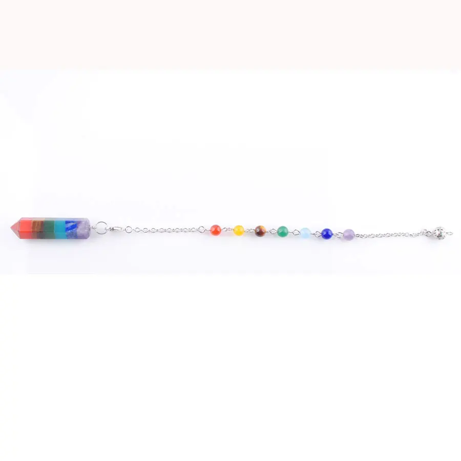 

WOJIAER 5Pcs/Lot Natural Gem Stones Silvery Metal Ball Chain Pendants Dowsing Healing 7 Chakra Pendulum Fashion Jewelry PN3540