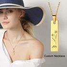 Женское Ожерелье из нержавеющей стали с гравировкой на заказ, с вертикальной планкой, с именным покрытием, с цветком, свадебные украшения
