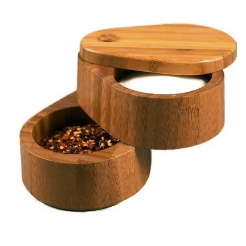 Коробка для соли и специй из натурального бамбука с магнитной поворотной крышкой