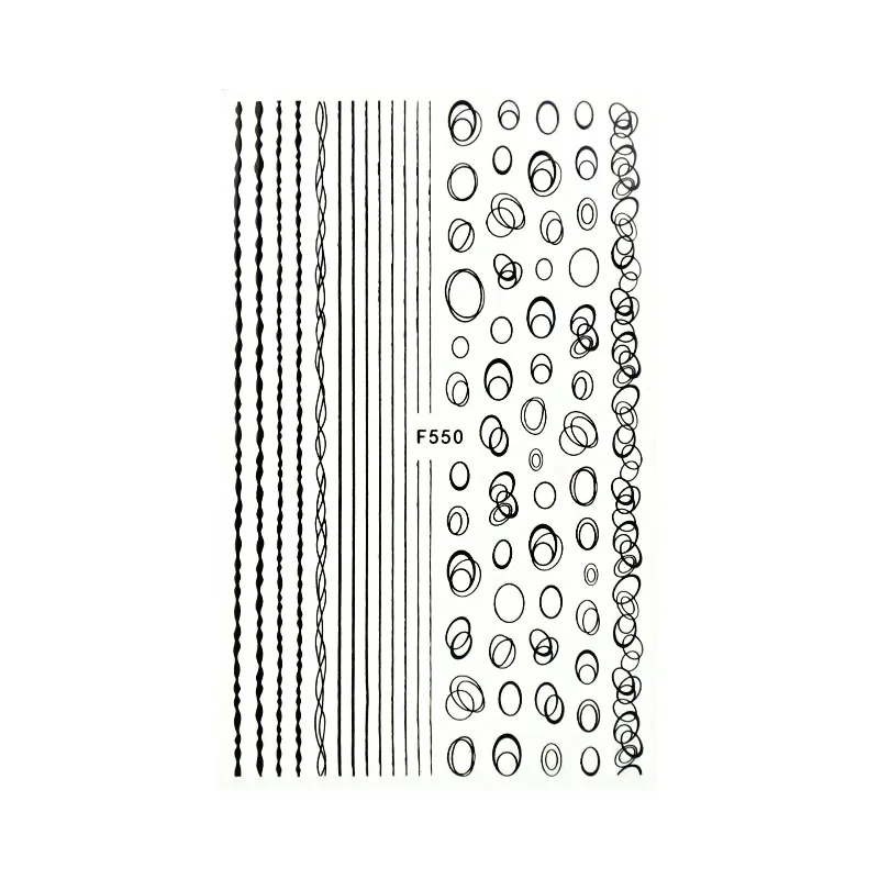 F550Black Золотые серебряные круглые наклейки для ногтей Полые Геометрические линии 3D наклейки для дизайна ногтей слайдер наклейки звезды лунные стикеры ZJT4042 - Цвет: F550Black