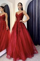 2022 evening party dress red shiny sequins long evening dresses a line spaghetti v neck lace backless floor length prom gowns
