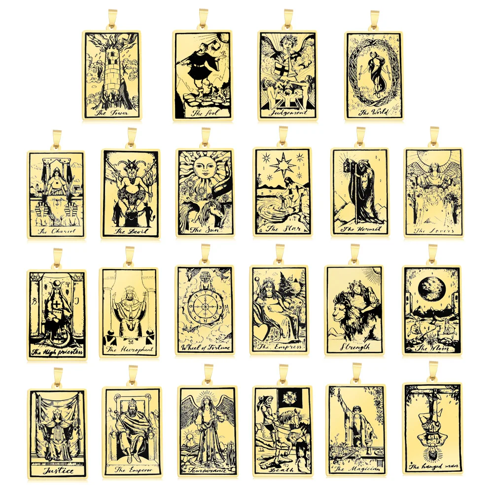 22pcs/set Tarot Card Stainless Steel Gold Color Pendant for Necklace Wholesale Never Fade Custom Design Factory Prices