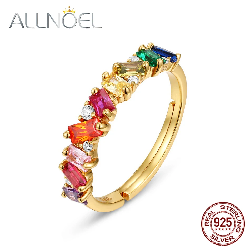 ALLNOEL 925 Sterling Sliver Rings For Women Purplish Red Zircon Red Nano Red Corundum Rainbow Zircon Adjustable Ring Jewelry