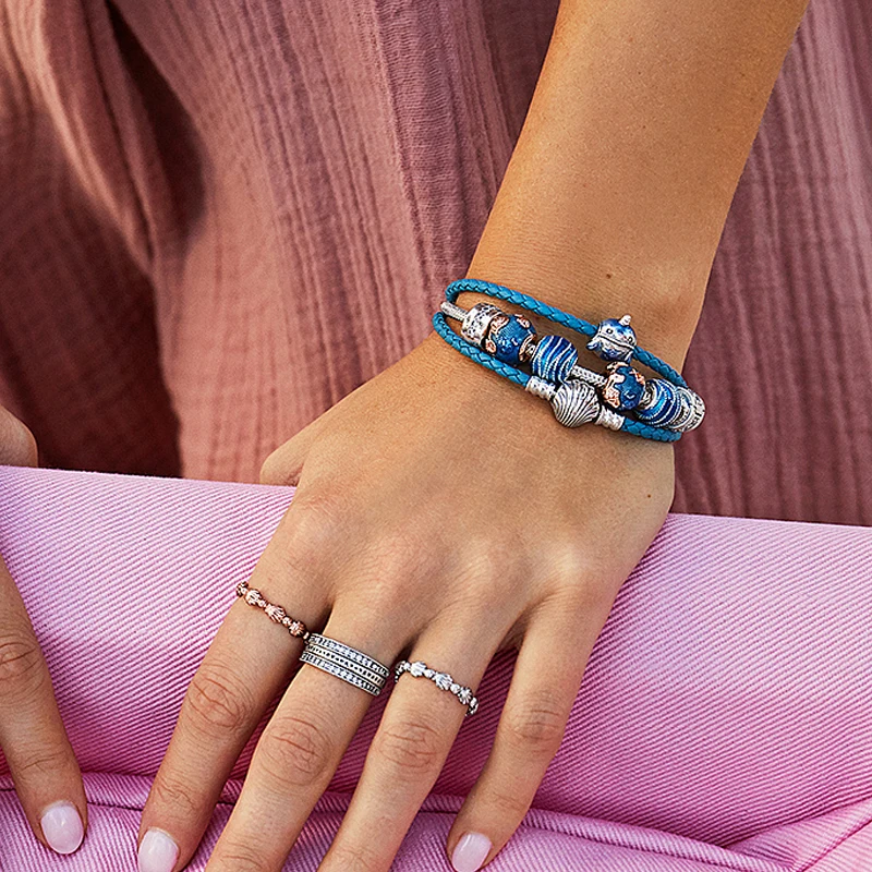 Кожаный браслет из ракушек серии Ocean, подходят для оригинальных шармовPandora для женщин, ювелирные изделия в подарок