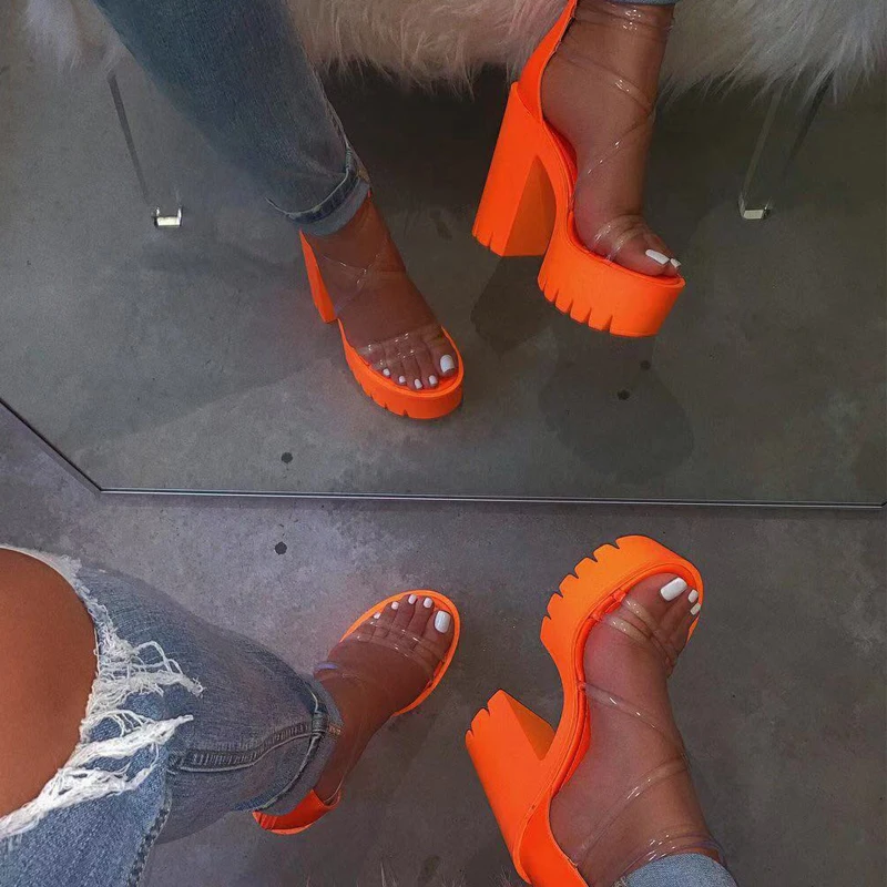 Oeak Women Transparent Sandals Ladies High Heel Slippers Candy Color Open Toes Thick Female Slides Summer Shoes sandalias | Обувь