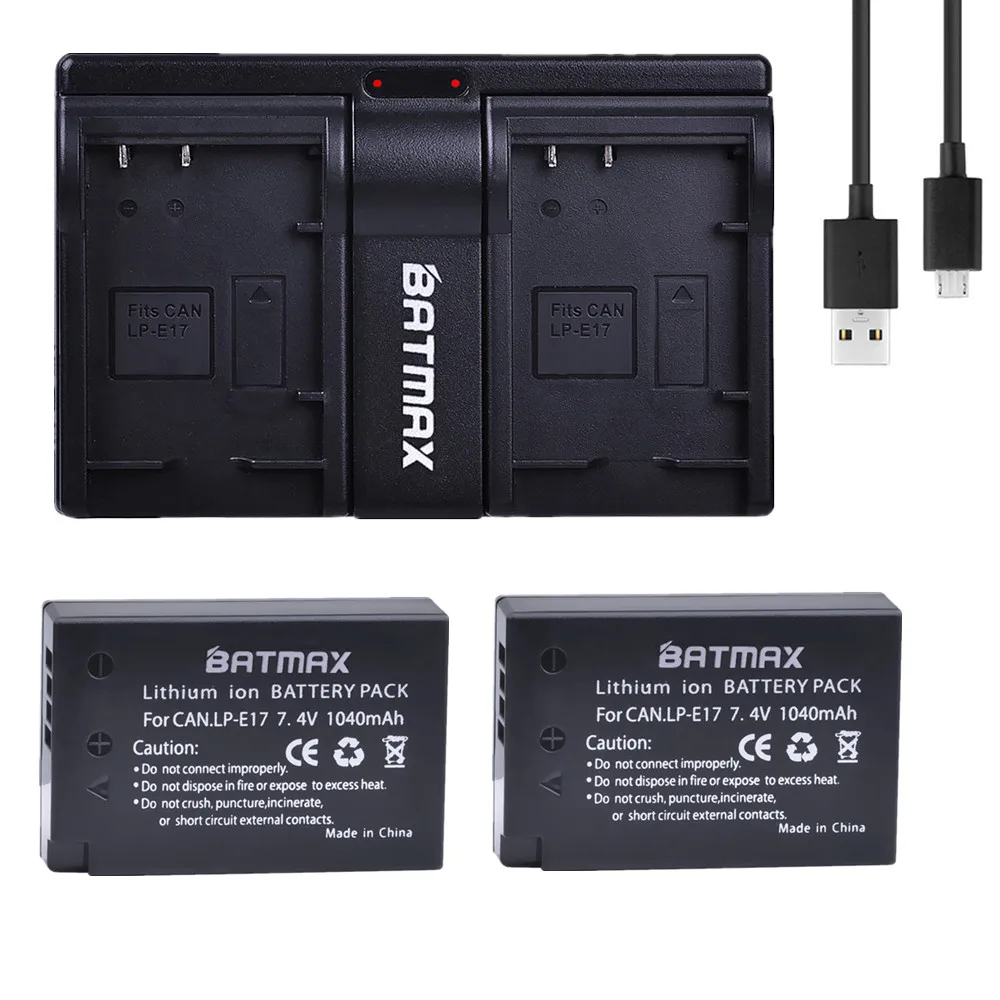 Аккумулятор для камеры Batmax 2pc LP-E17 LP E17 + двойное зарядное устройство USB Canon EOS Rebel T6i