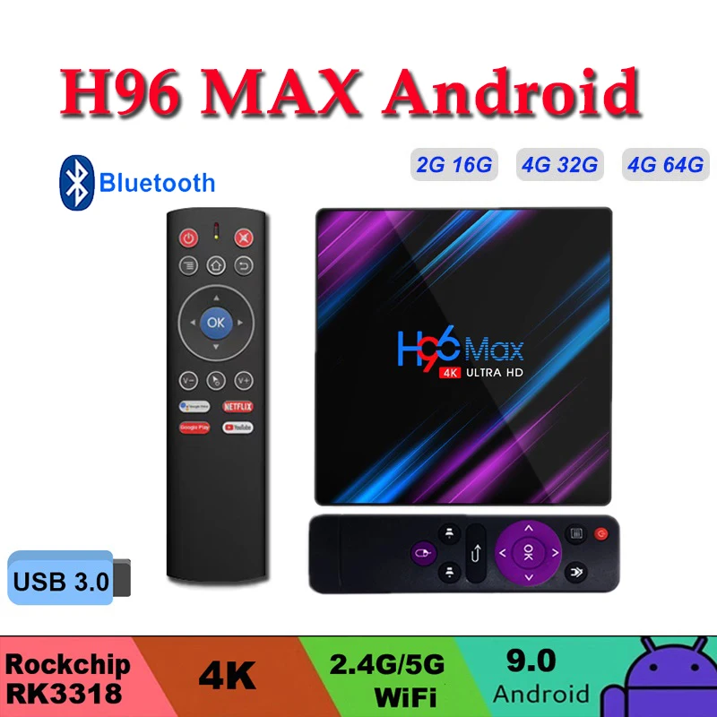 H96 MAX Smart tv Box Android 9 0 Rockchip RK3318 2 4G и 5G Wifi BT4.0 H96Max 4 Гб 64 медиаплеер pro поддерживает