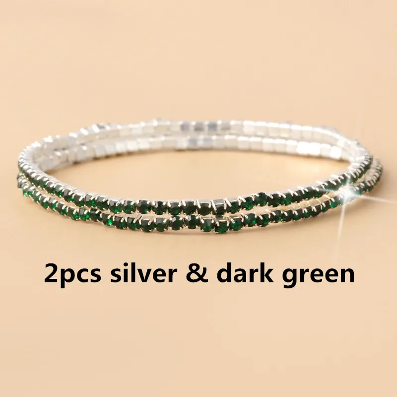 2pcsilver darkgreen 1-2 шт набор циркониевый регулируемый браслет для женщин шариковая направляющая Кристалл CZ золото/серебро цвет ювелирные изделия Pulseira Feminina - Окраска металла: 2pcsilver darkgreen