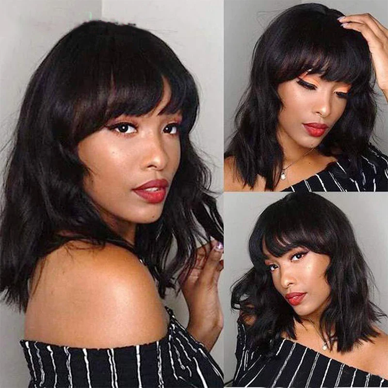

Short Pink Red And Black Synthetic Lace Front Wig With Bangs Blunt Cut Curly Colored Bob Glueless Frontal Hair Wigs For Woman