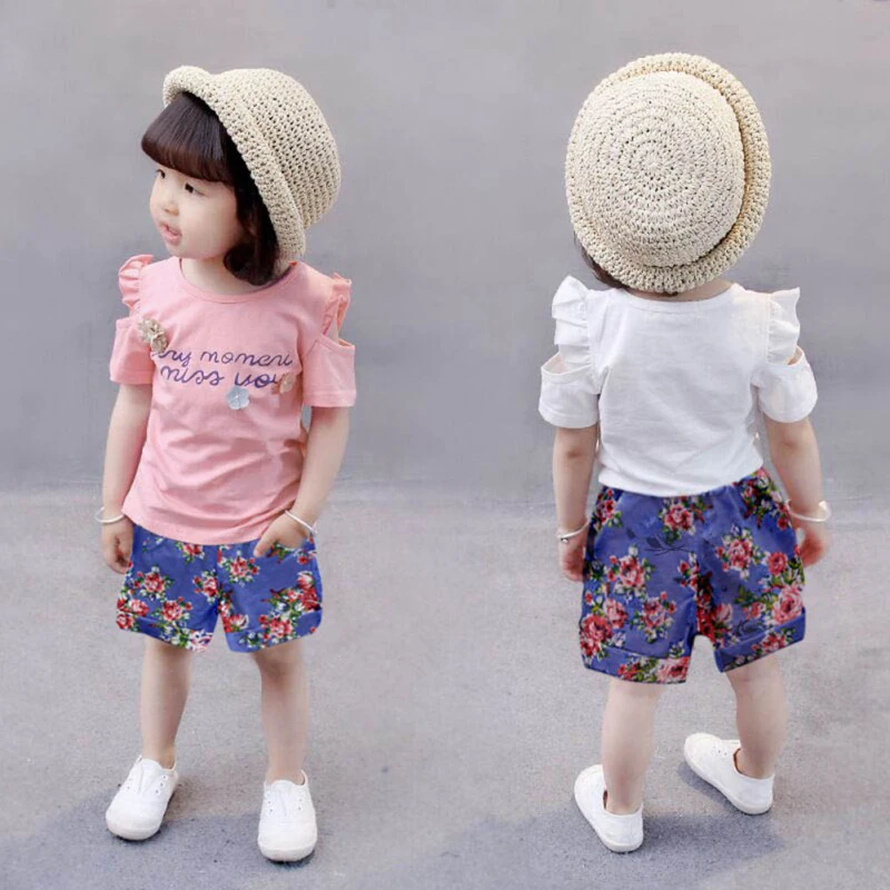 Комплекты летней одежды для девочек комплект с цветочным принтом и буквенным