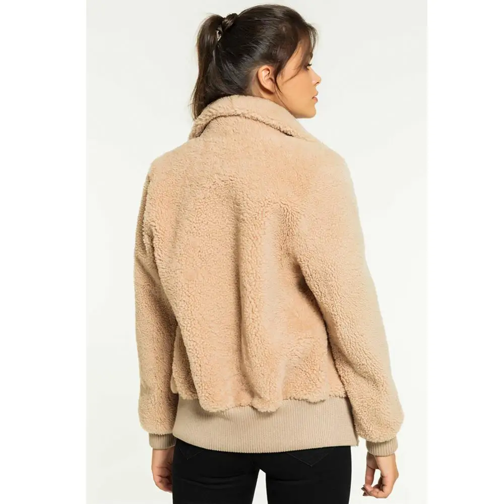 Womens College Shearling Jacket Turkey Wool Coat Short Fur Jacket Womens Winter Coats Beige Sheepskin Coat