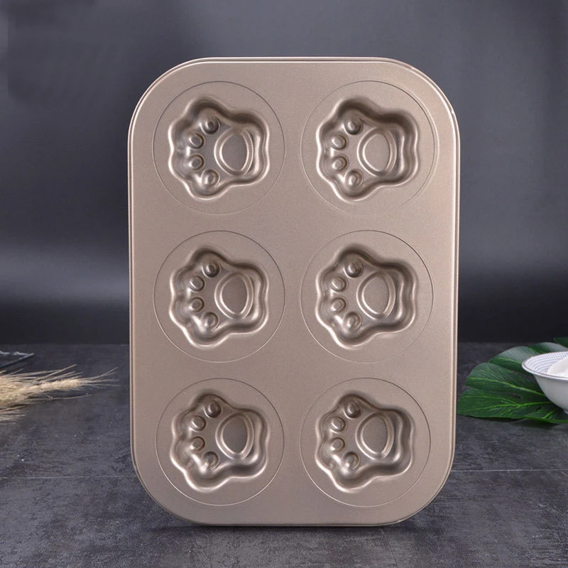 

Golden 6-Hole Cat's Claw Shape Cake Mold Biscuit Mold Non-Stick Carbon Steel Home Chocolate Pudding Baking Pan