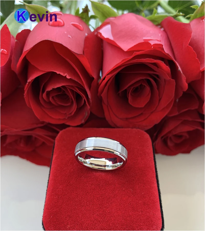 Вольфрамовый Свадебный ремешок для мужчин женщин со скошенными краями матовая