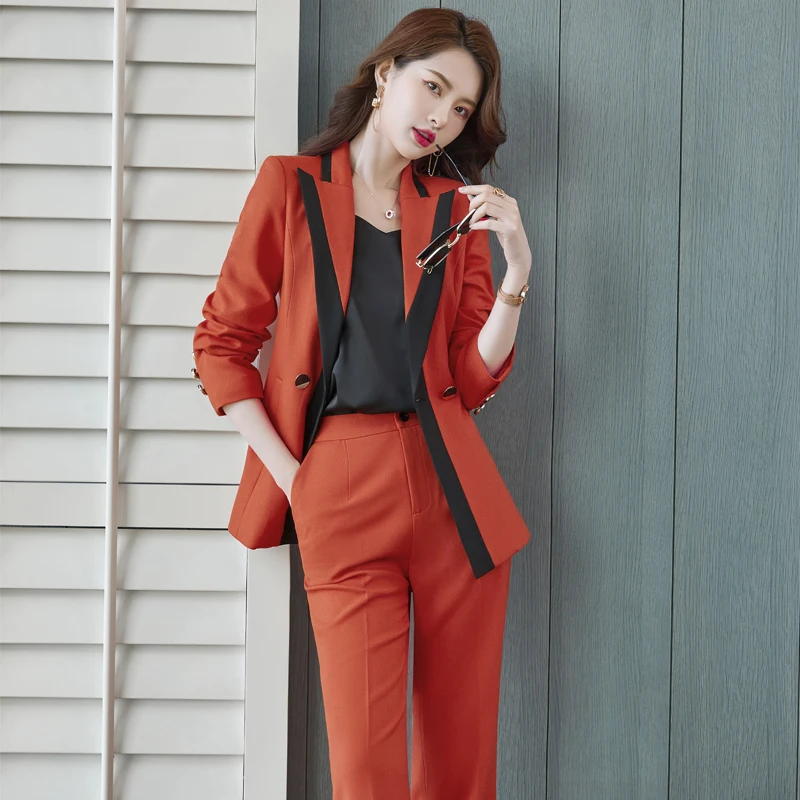 Корейская осенне-зимняя женская оранжевая рабочая одежда комплект из блейзера