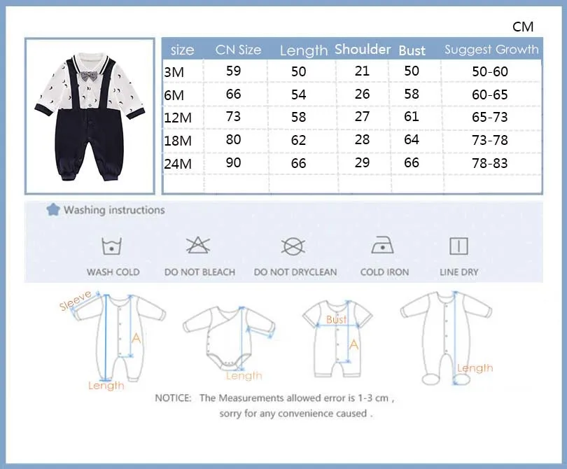 

2021 new Baby Boy Romper Newborn Baby Clothes Casual Long Sleeve Gentleman boys 1th birthday party Jumpsuits infant Costume