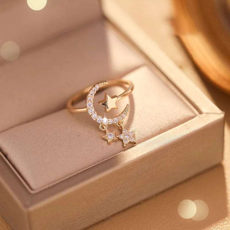

2021 New Fashion Moon Star Open Finger Rings for Women Adjustable Silver Color Wedding Ring Jewelry Girl Gifts