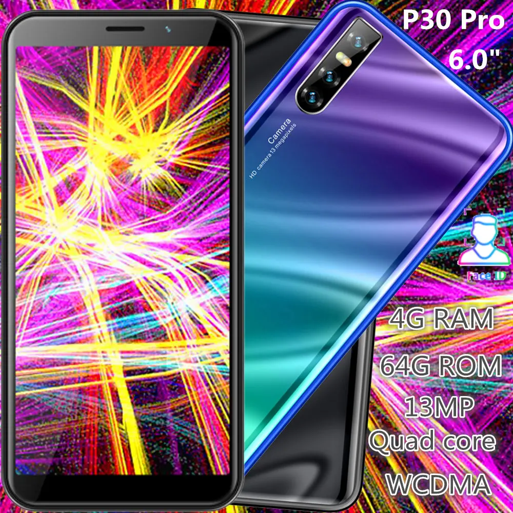 P30 pro, смартфоны, 6,26 дюймов, большой экран, четыре ядра, 4 Гб ОЗУ, 64 Гб ПЗУ, 13 МП, распознавание лица, разблокированные, Android, мобильные телефоны, wifi, gps